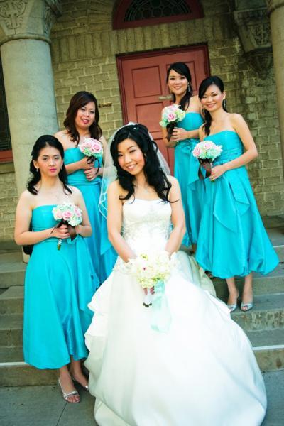 blue and pink wedding