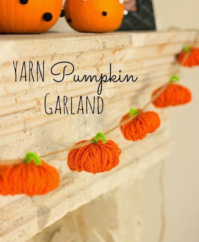 pumpkin garland, diy garland, halloween decor, yarn, fall craft, kids craft