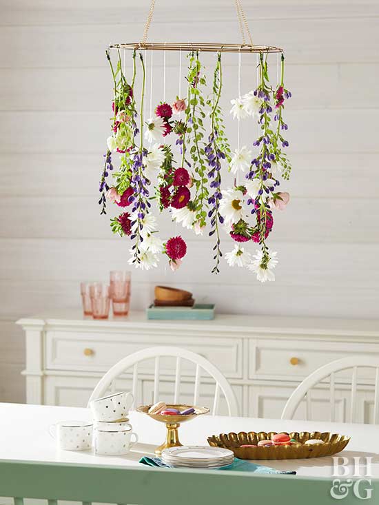 chandelier, diy handelier, floral chandelier, birthday, tea party, princess party, decoration, dining room, interior design