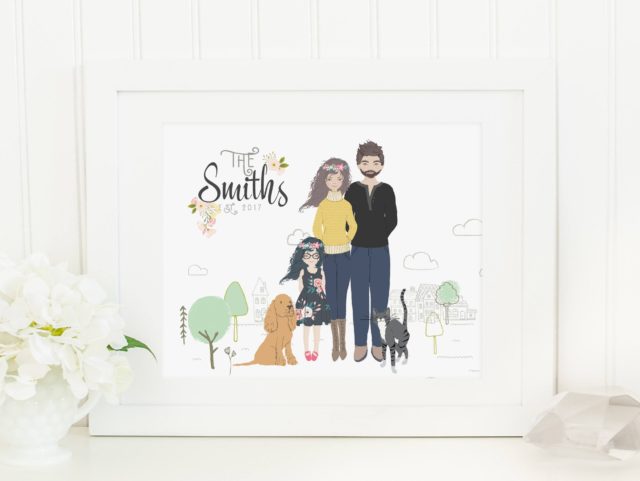 family tree, family portrait, custom portrait, drawing, wall art