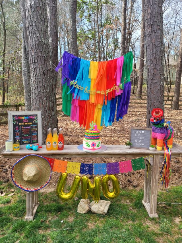 cinco de mayo, diy garland, rainbow backdrop, rainbow garland, dessert table