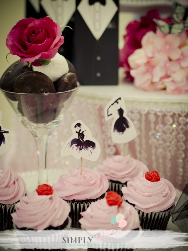 chanel birthday, paris birthday, paris dessert table, paris cupcakes