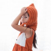 crochet, fall, crochet cowl, orange, fox, atlanta model